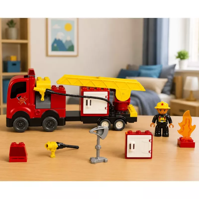 LEAN TOYS Hasičský motorizovaný hasičský kamión hasičská figúrka stavebnica
