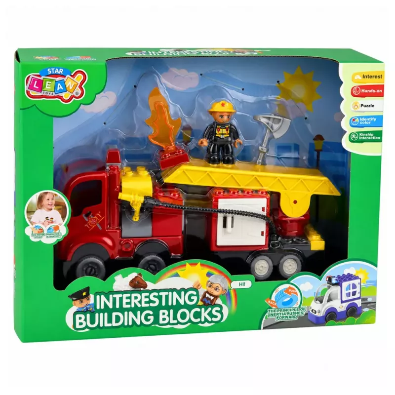 LEAN TOYS Hasičský motorizovaný hasičský kamión hasičská figúrka stavebnica