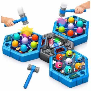 LEAN TOYS Whack-A-Mole Creatures arkádová hra pre 3 hráčov, 3 režimy, svietiace kladivká