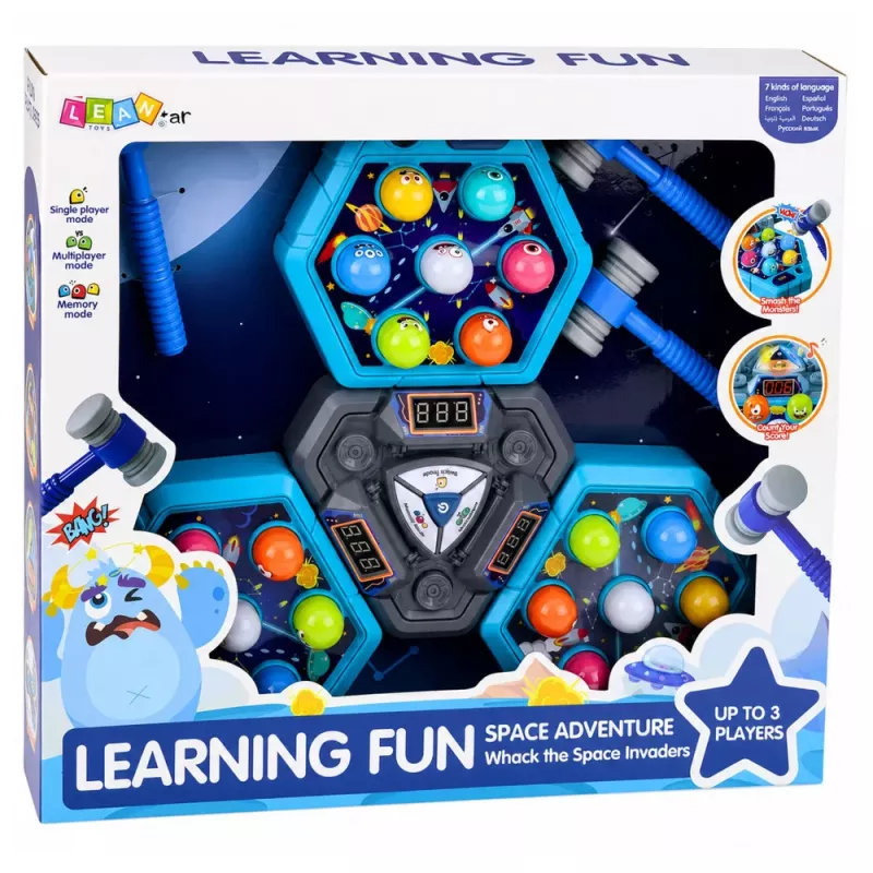 LEAN TOYS Whack-A-Mole Creatures arkádová hra pre 3 hráčov, 3 režimy, svietiace kladivká