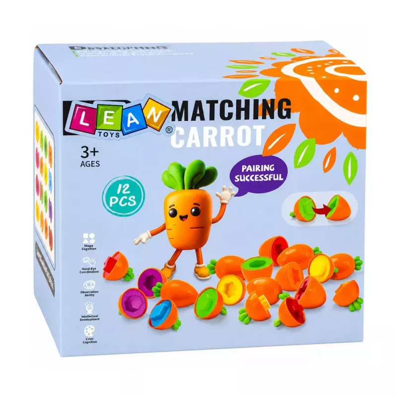 LEAN TOYS Edukačný triedič mrkvy tvary farby priraďovanie 12 dielov