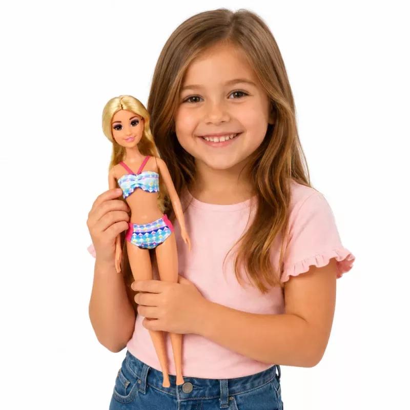 LEAN TOYS Bábika Anlily v bazéne so šmýkačkou palmou plážové príslušenstvo sada