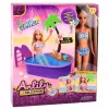 LEAN TOYS Bábika Anlily v bazéne so šmýkačkou palmou plážové príslušenstvo sada