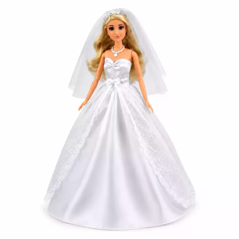 LEAN TOYS Anlily nevesta bábika v bielych svadobných šatách so sadou čipkovaných doplnkov