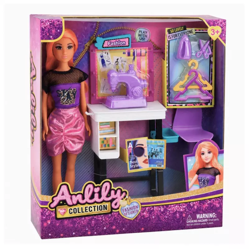 LEAN TOYS Anlily bábika krajčírka módna návrhárka šijací stroj nábytok doplnky