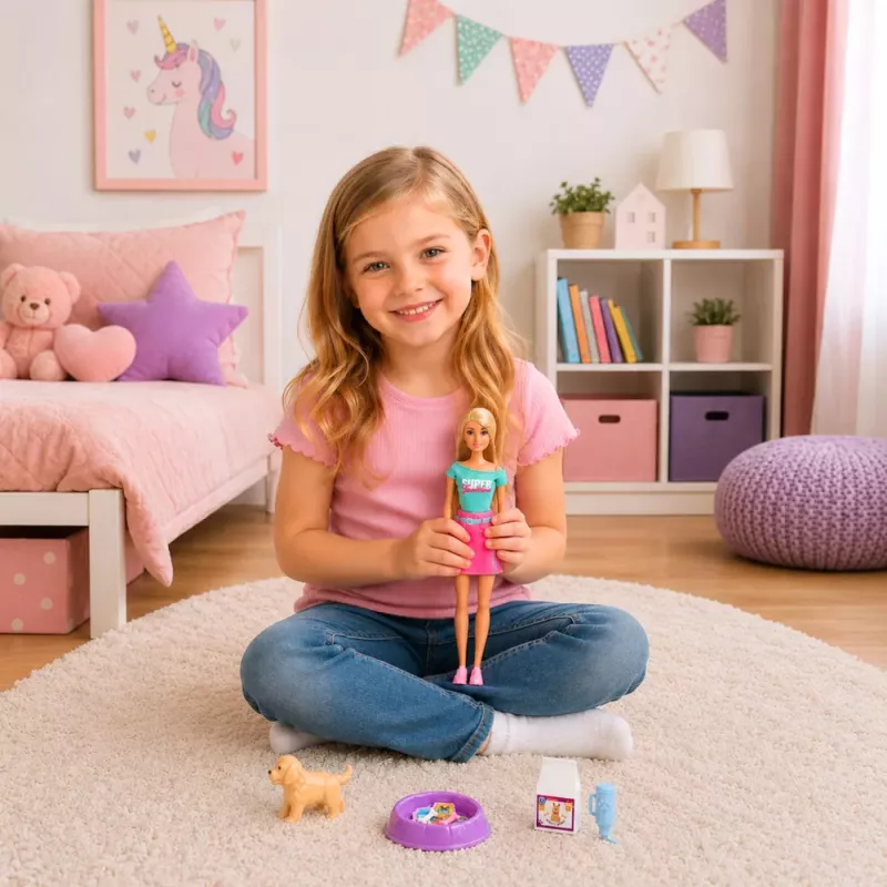 LEAN TOYS Anlily bábika s domácim psom, sada s posteľou a doplnkami