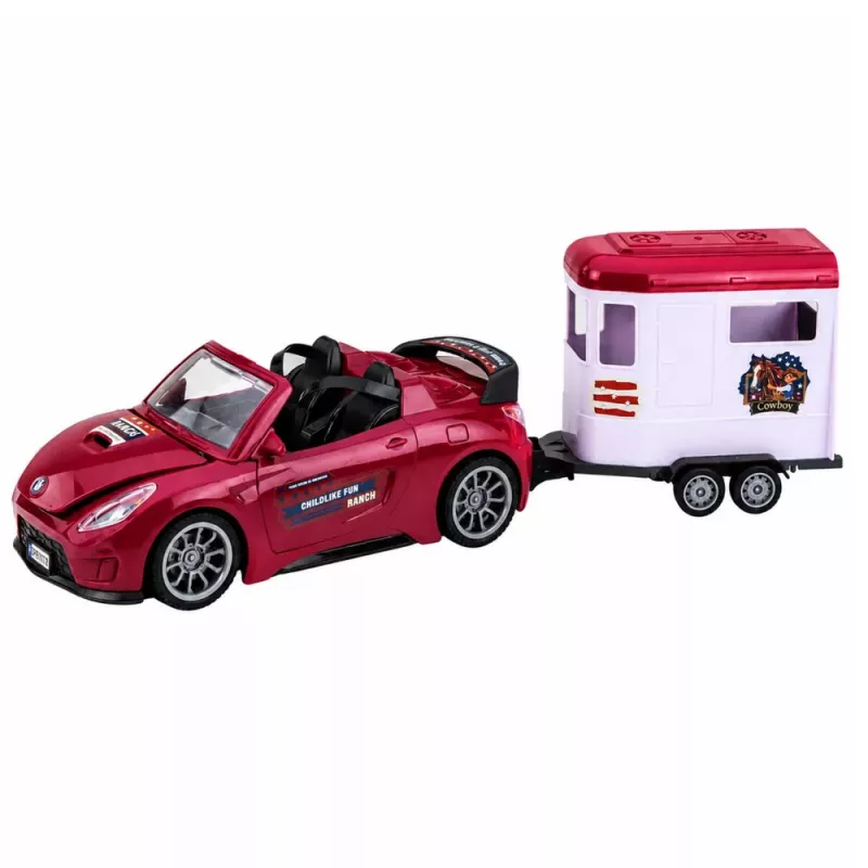 LEAN TOYS bordové kabriolet s prívesom na kone, otváracie dvere, sada 1:24 Die-Cast