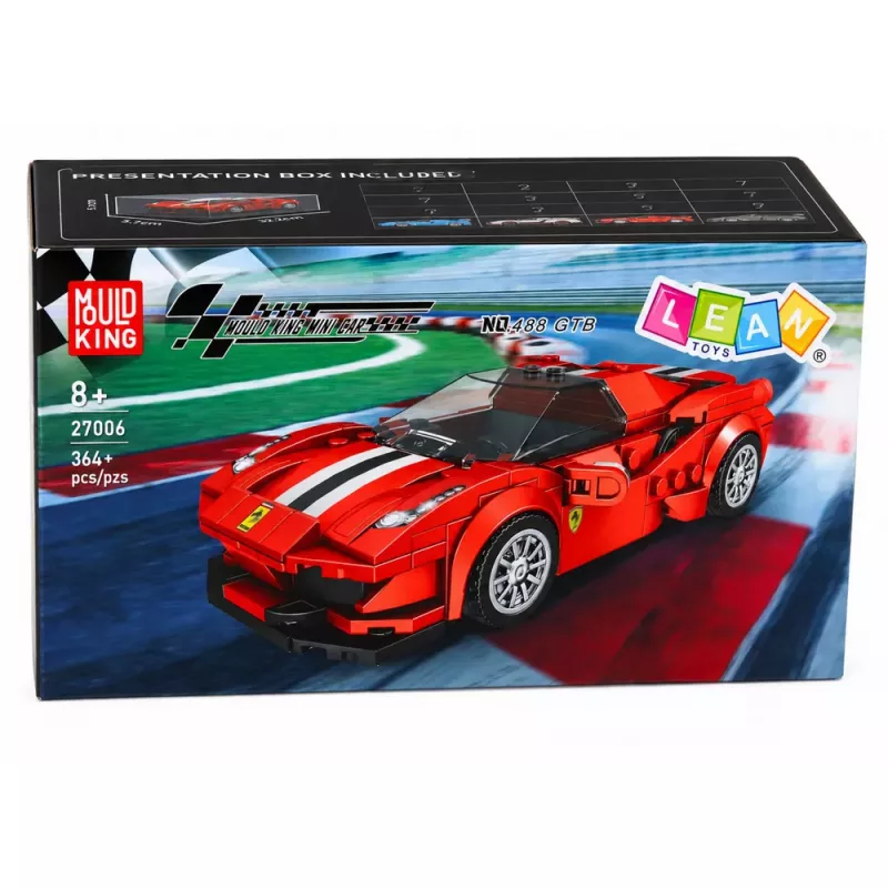 LEAN TOYS stavebné kocky športové auto pretekárske auto vitrína červená 364 dielov