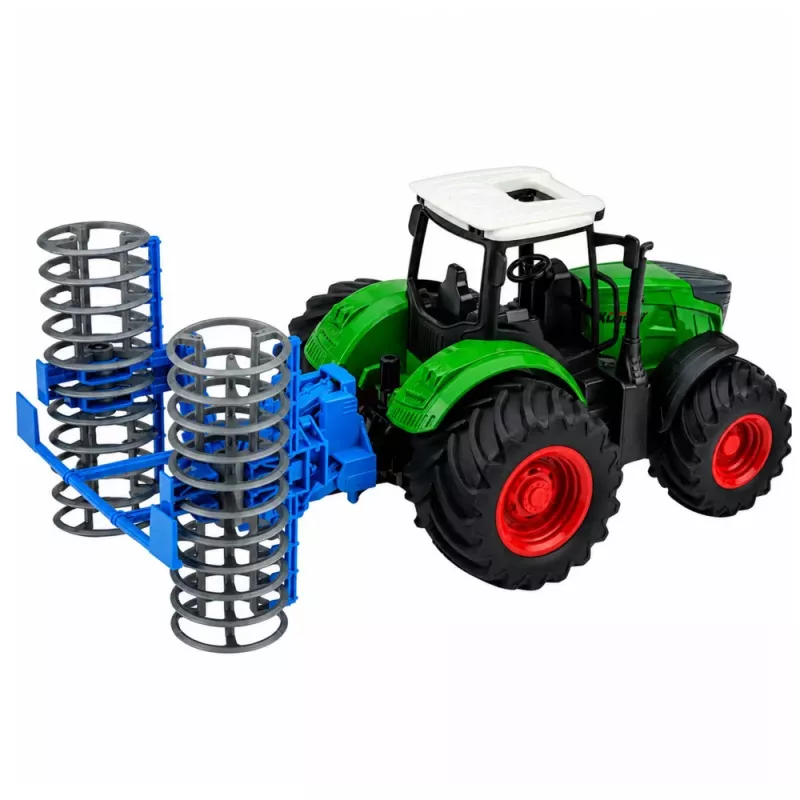 LEAN TOYS Poľnohospodársky traktor s valcom zelená 1:24
