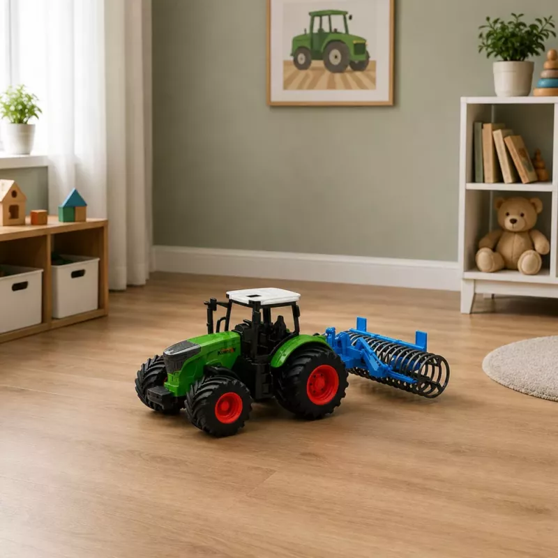 LEAN TOYS Poľnohospodársky traktor s valcom zelená 1:24