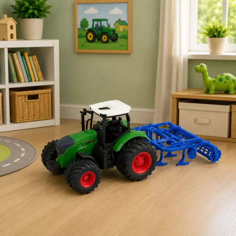 LEAN TOYS Poľnohospodársky traktor s kultivátorom jednotka na obrábanie pôdy zelená 1:24