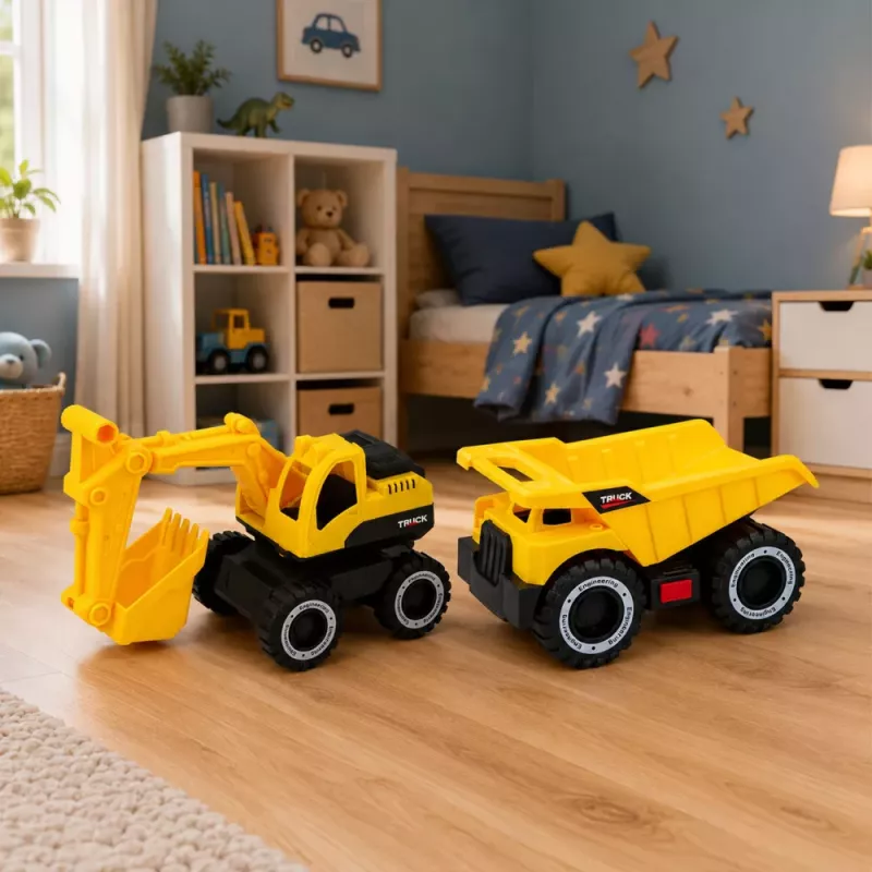 LEAN TOYS Sada stavebných vozidiel bager vyklápacie vozidlo so svetlami a zvukmi žltá