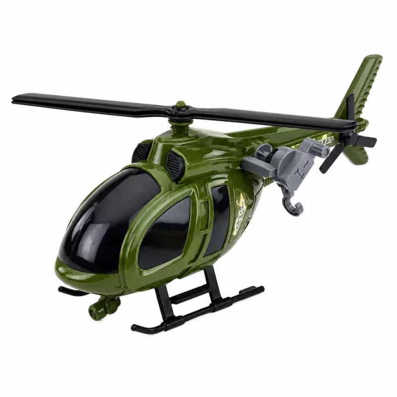 LEAN TOYS Vojenský vrtuľník s hákom, svetlami a zvukmi zelená