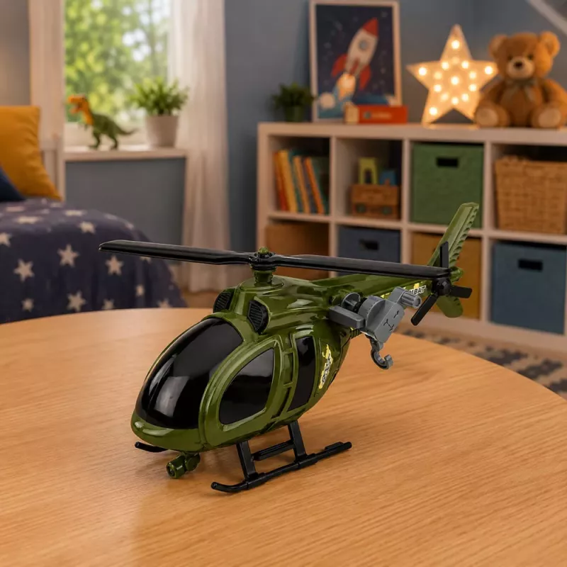 LEAN TOYS Vojenský vrtuľník s hákom, svetlami a zvukmi zelená