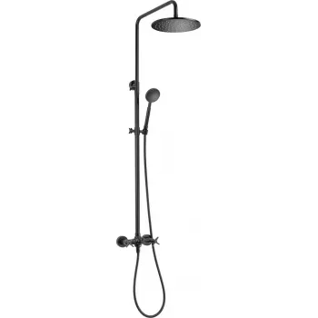DEANTE dažďová sprcha so sprchovou batériou - čierna, nástenný sprchový stĺp so štvorcovou dažďovou hlavicou 250x250 mm, jednopákový mixér, mosadzné teleso batérie, nerezový stĺp, výškovo nastaviteľný 800-1150 mm