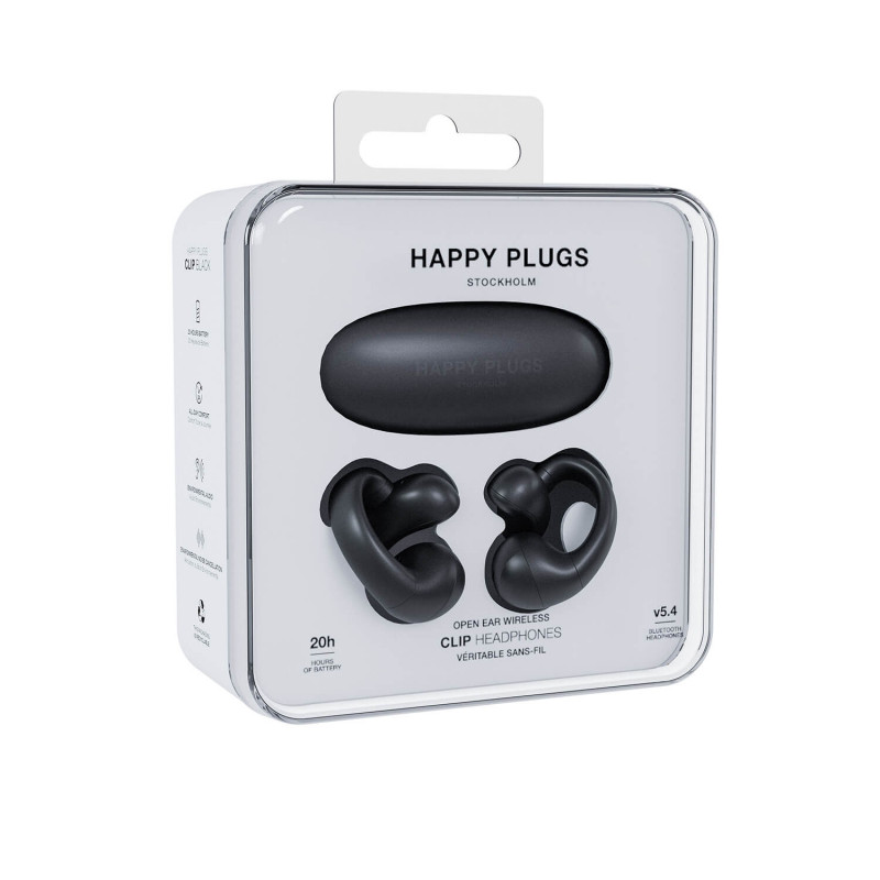 Happy Plugs Clip bezdrôtové open-ear klipové slúchadlá (čierne)