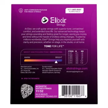 Elixir Strings 11027 Custom Light NANOWEB struny na akustickú gitaru (11-52)