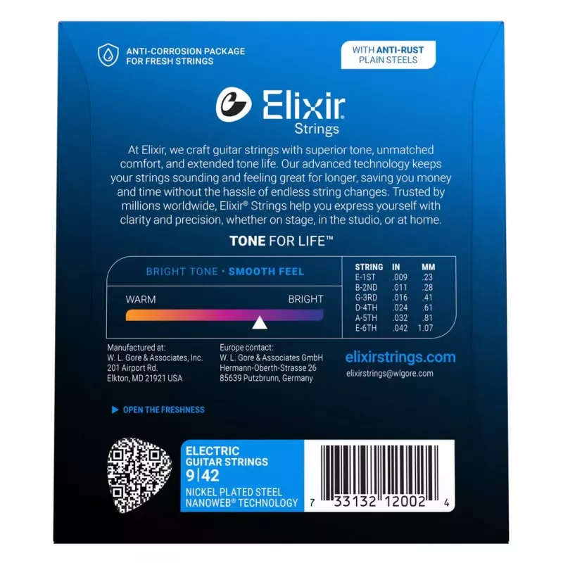 Elixir Strings 12002 Nanoweb struny na elektrickú gitaru, Super Light .009-.042, balenie 6 ks