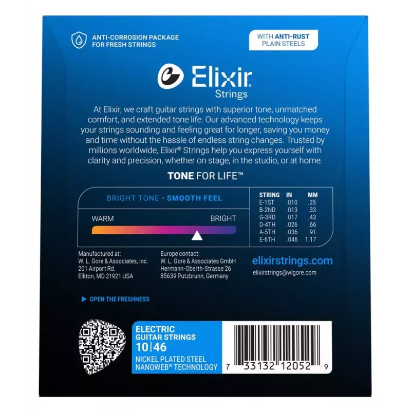 Elixir 12052 Nanoweb Light struny na elektrickú gitaru (10-46)