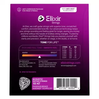 Elixir 16002 NANOWEB Phosphor Bronze Extra Light struny na akustickú gitaru (10-47)