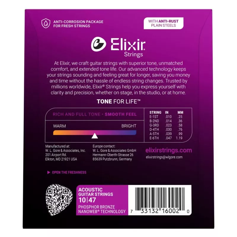 Elixir 16002 NANOWEB Phosphor Bronze Extra Light struny na akustickú gitaru (10-47)