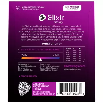 Elixir Strings 16027 Phosphor Bronze Custom Light NANOWEB struny na akustickú gitaru (11-52)
