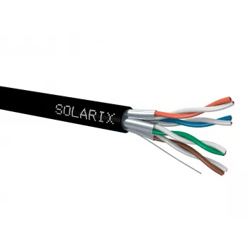 Solarix SXKD-6A-STP-PE Cat6A F/UTP inštalačný kábel z plnej medi do exteriéru, PE, čierny, 500m kotúč