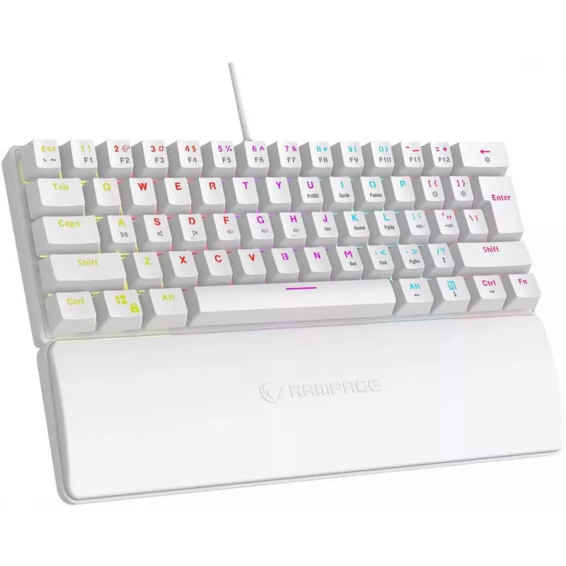 Rampage PLOWERK60 Blue Switch biela mechanická herná klávesnica 60% RGB USB-C