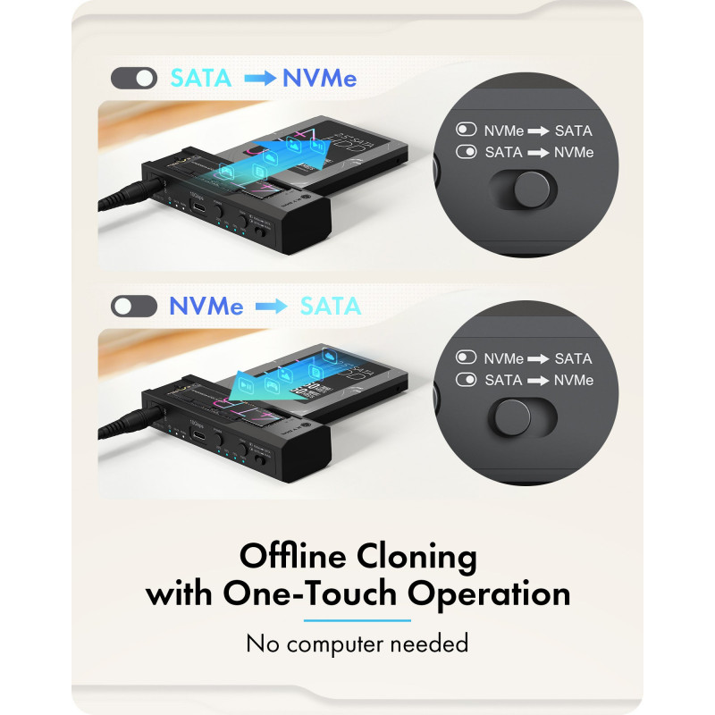 IcyBox IB-2911MSCL-CU31 dokovacia & klonovacia stanica pre M.2 NVMe a 2,5/3,5-palcové SATA HDD/SSD