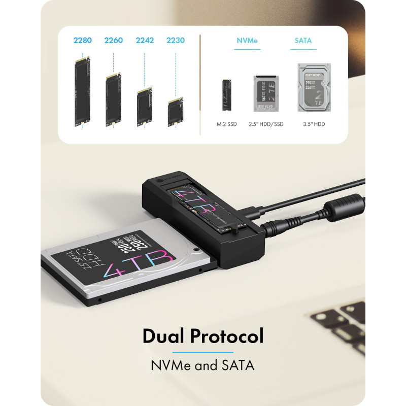 IcyBox IB-2911MSCL-CU31 dokovacia & klonovacia stanica pre M.2 NVMe a 2,5/3,5-palcové SATA HDD/SSD