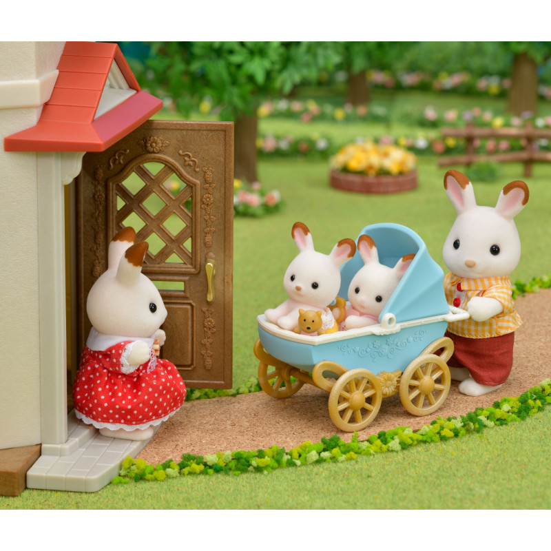 EPOCH Sylvanian Families dvojčatá čokoládových králikov s kočíkom