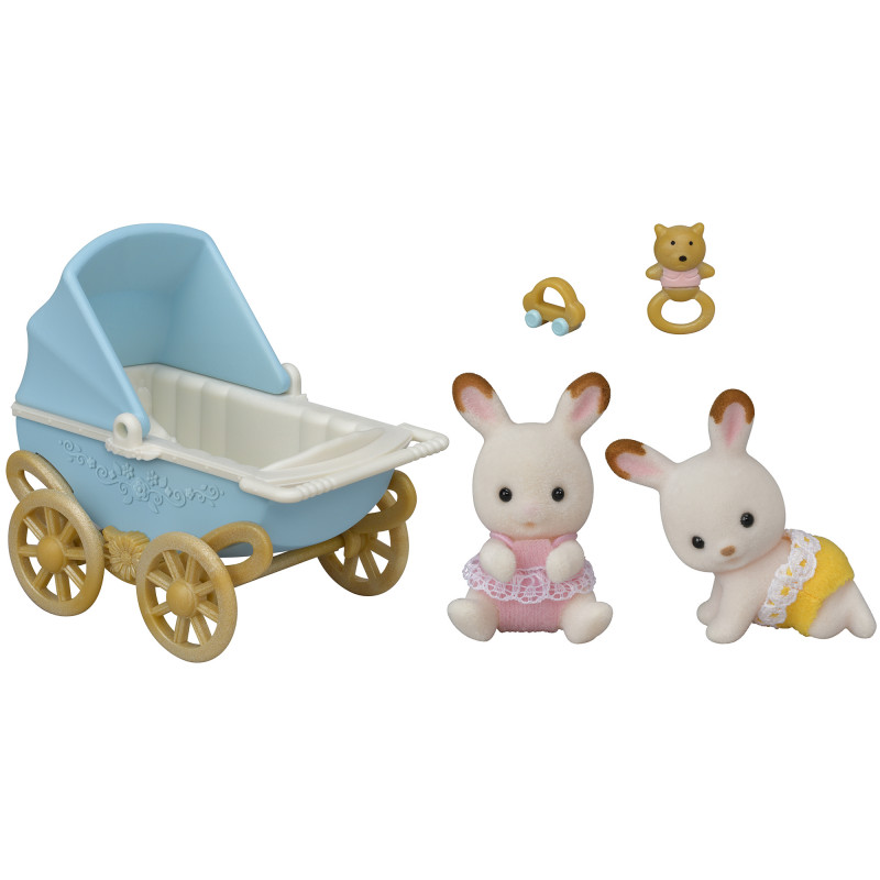 EPOCH Sylvanian Families dvojčatá čokoládových králikov s kočíkom