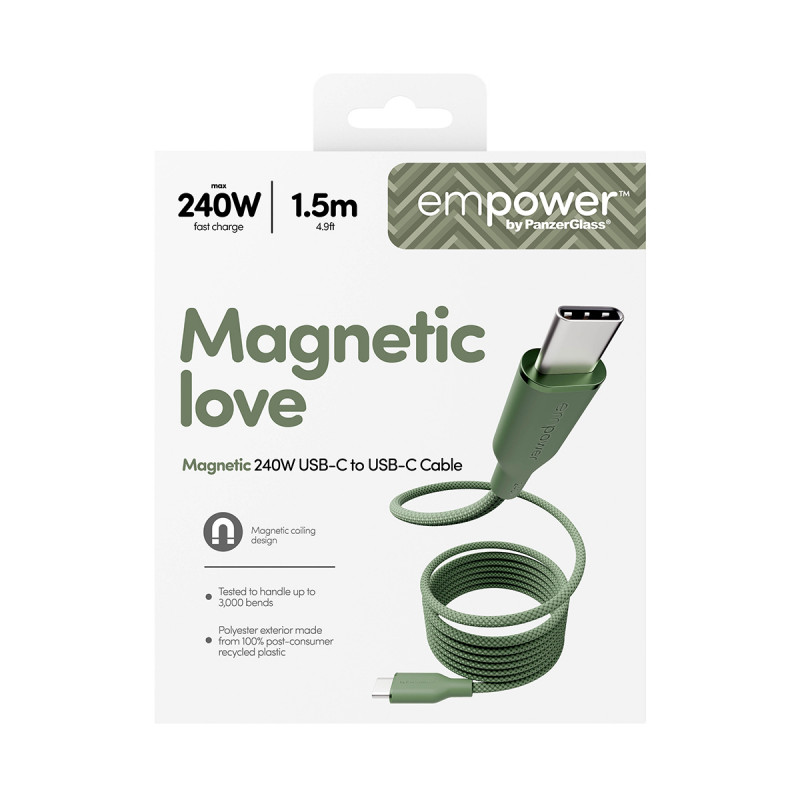 PanzerGlass empower Magnetic 240W USB-C na USB-C kábel 1,5 m zelený