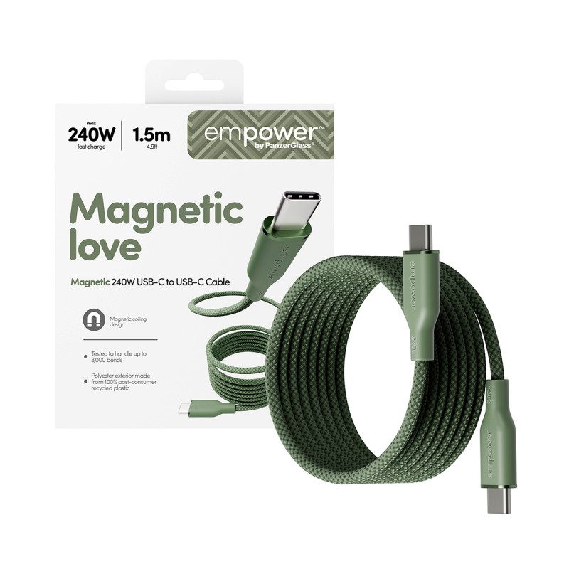 PanzerGlass empower Magnetic 240W USB-C na USB-C kábel 1,5 m zelený