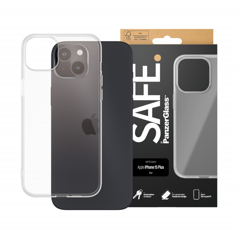 SAFE by PanzerGlass iPhone 15 Plus tvrdé puzdro transparentné 100% recyklované TPU