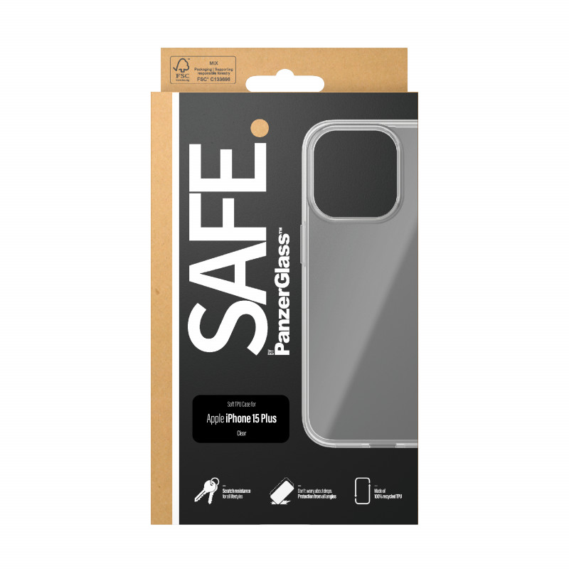 SAFE by PanzerGlass iPhone 15 Plus tvrdé puzdro transparentné 100% recyklované TPU