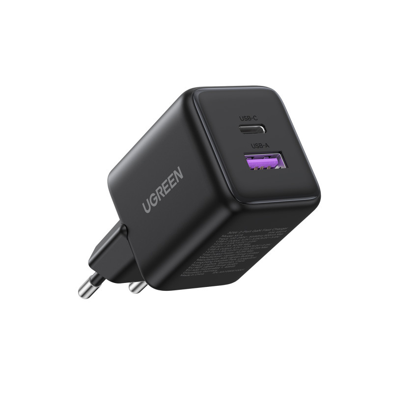 UGREEN X516 GaN 30W USB-C + USB-A nástenná nabíjačka čierna