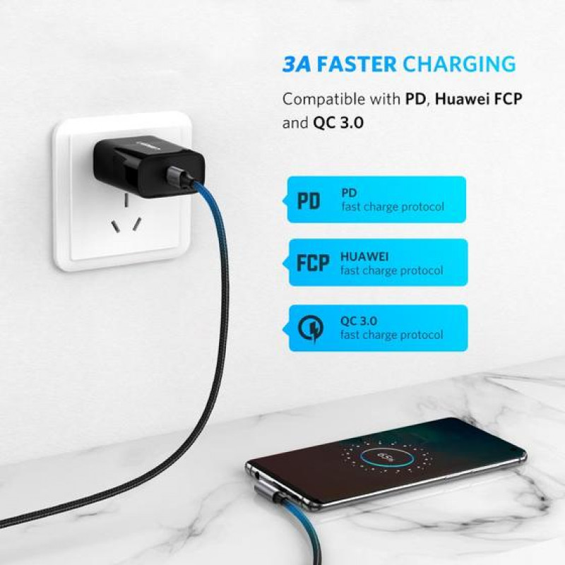 UGREEN USB-C na USB-C uhlový kábel QC 3.0 PD 3A 60W 1m čierny