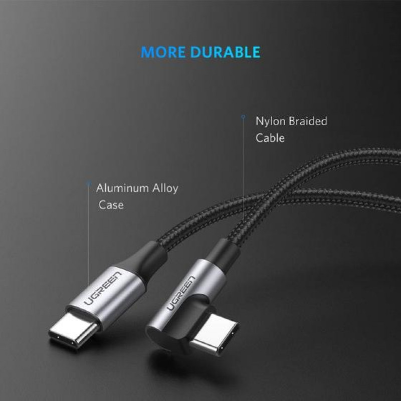 UGREEN USB-C na USB-C uhlový kábel QC 3.0 PD 3A 60W 1m čierny