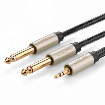UGREEN 3,5 mm TRS na dvojitý 6,35 mm TS audio Y rozbočovací kábel 2 m sivý