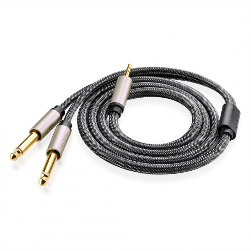 UGREEN 3,5 mm TRS na dvojitý 6,35 mm TS audio Y rozbočovací kábel 2 m sivý