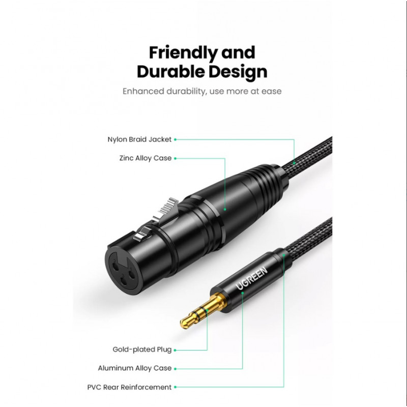 UGREEN AV182 XLR konektor samec na 3,5 mm TRS konektor samec audio kábel 1 m čierny