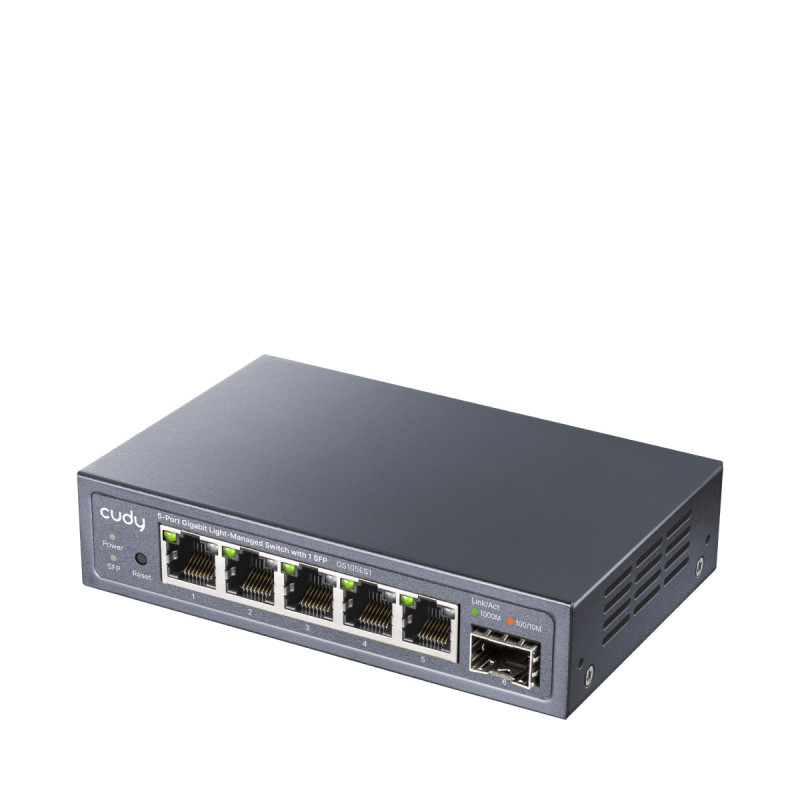 CUDY GS105ES1 5-portový Gigabit Light Managed switch s 1 SFP, 4 RJ45, VLAN, QoS, desktop