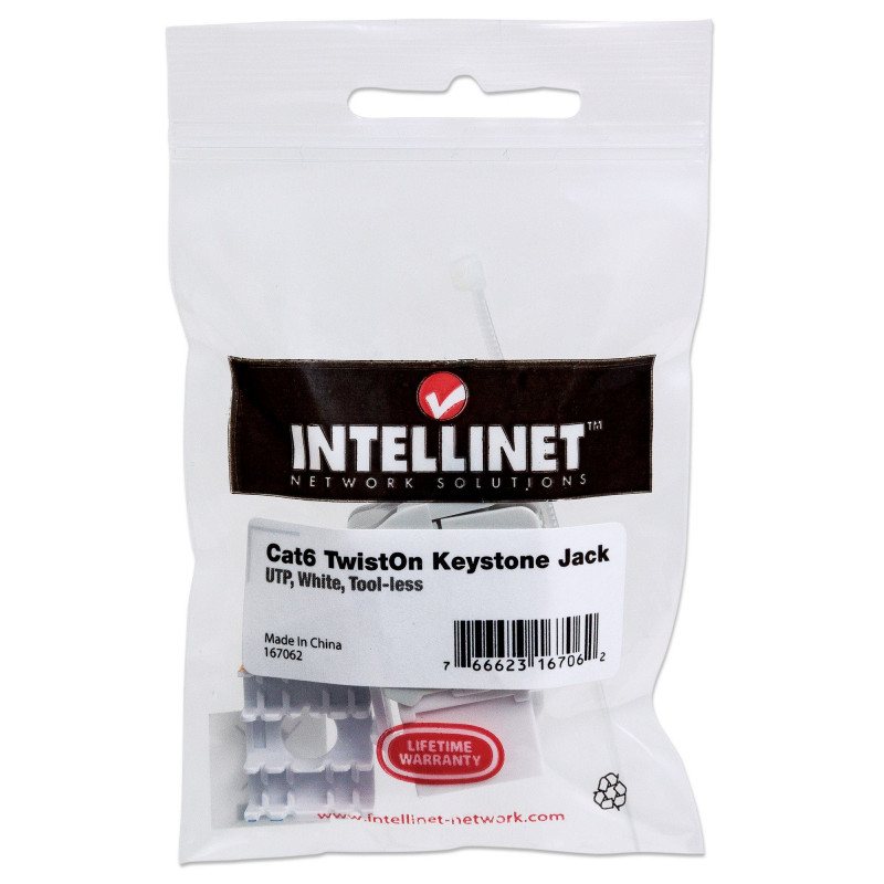 Intellinet 167062 Cat6 UTP Keystone Jack, bez nástroja, biela