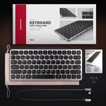 AXAGON HMC-KB-PT USB-C 5Gbps klávesnica (PT) 9-in-1 hub