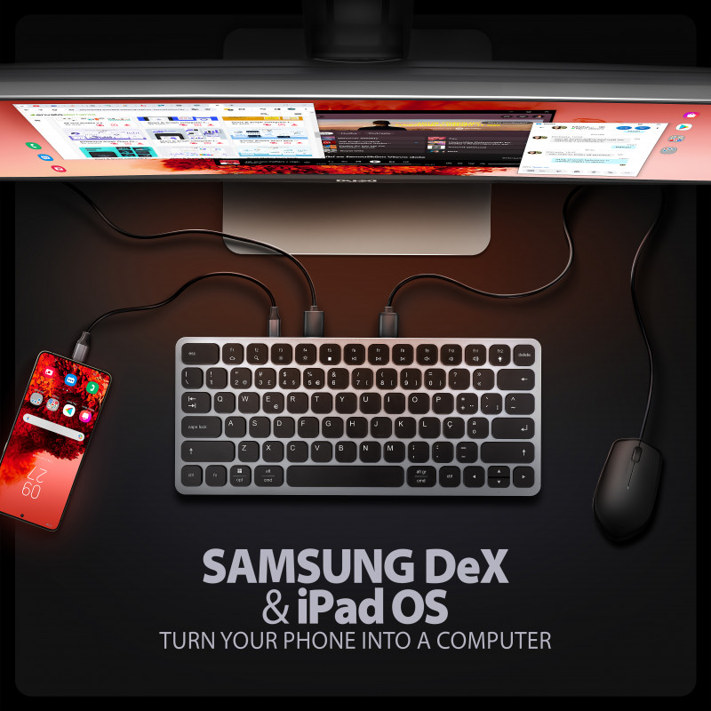 AXAGON HMC-KB-PT USB-C 5Gbps klávesnica (PT) 9-in-1 hub