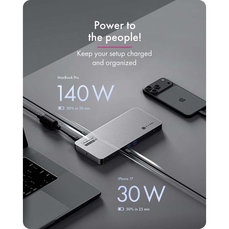ICY BOX IB-DK7402-C31 Diamond Dock 12-in-1 dokovacia stanica USB-C, 5x video výstup, 140 W PD, DisplayLink, antracitová/čierna
