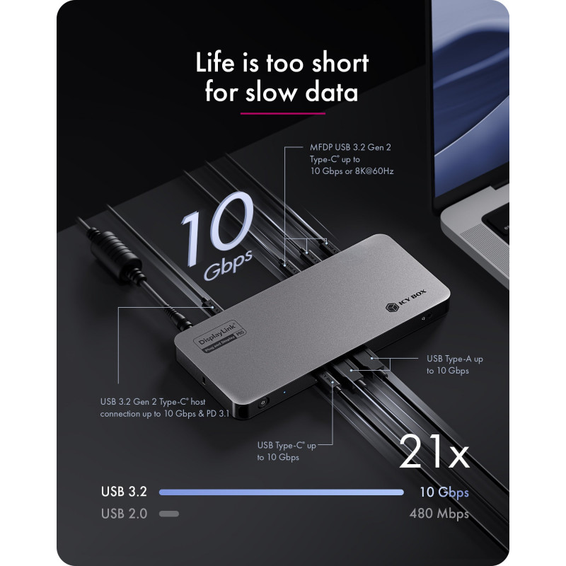 ICY BOX IB-DK7402-C31 Diamond Dock 12-in-1 dokovacia stanica USB-C, 5x video výstup, 140 W PD, DisplayLink, antracitová/čierna