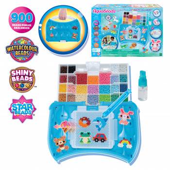 EPOCH Aquabeads Craft Studio štartovacia sada – viac ako 800 vodou aktivovaných korálok v 12 farbách, opakovane použiteľná podložka, pero na korálky a rozprašovač, bez tepla a lepidla, kreatívna sada na korálkové umenie pre deti od 4 rokov