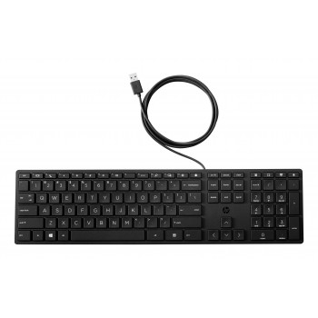 HP Desktop 320K káblová USB klávesnica – belgické rozloženie AZERTY, čierna, full-size s numerickým blokom, odolná proti postriekaniu, pre tenkých klientov a stolové počítače (9SR37AA#AC0)